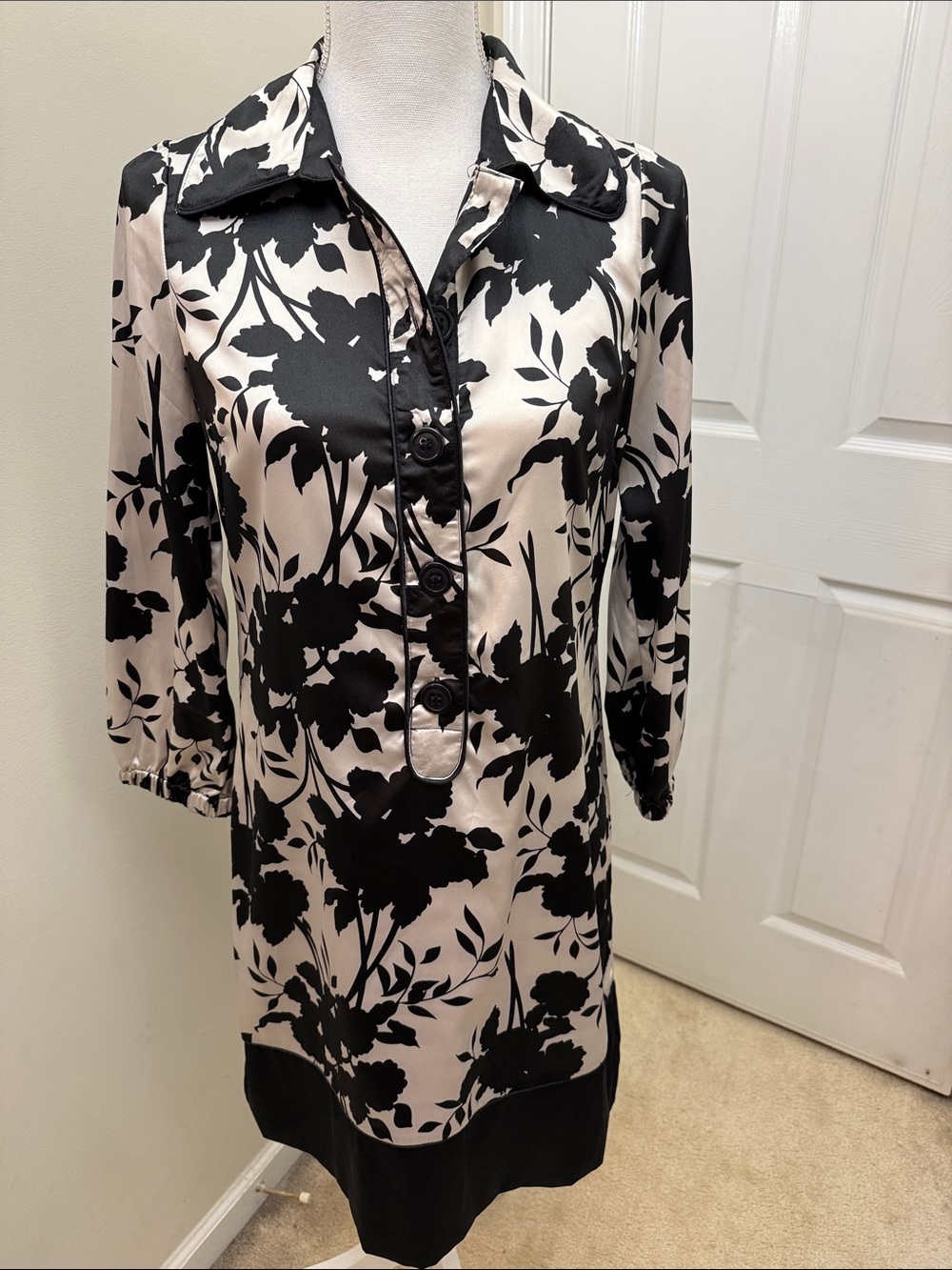 Vertigo Black & Cream Floral Midi Shirt Dress